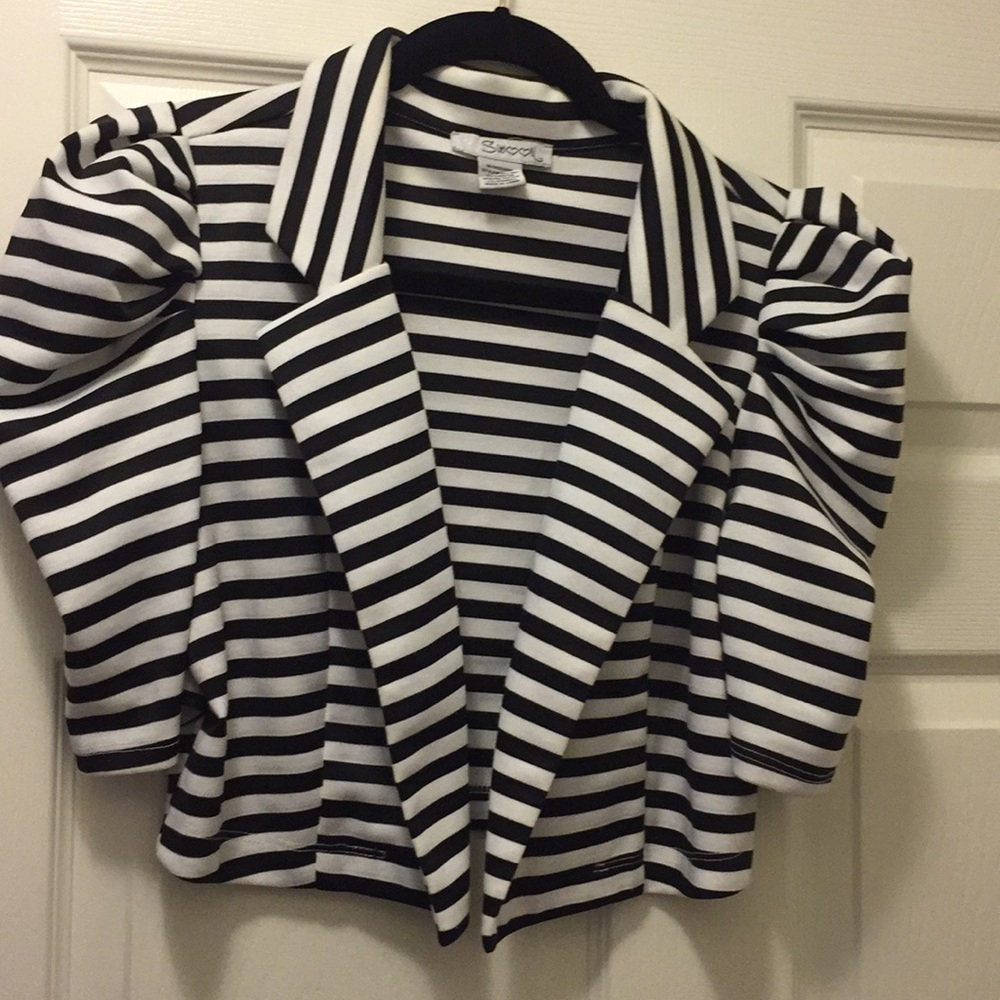 Black and white stripe jacket.
